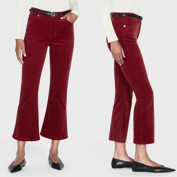 NWT PISTOLA 90s Cranberry Corduroy High Rise Raw Hem Cropped Boot Flare Jean 27 - Picture 2 of 9